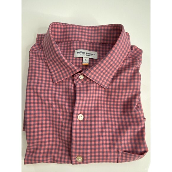 Peter Millar Summer Comfort Men’s Large Pale Rose Blue Check Long Sleeve - Picture 10 of 16